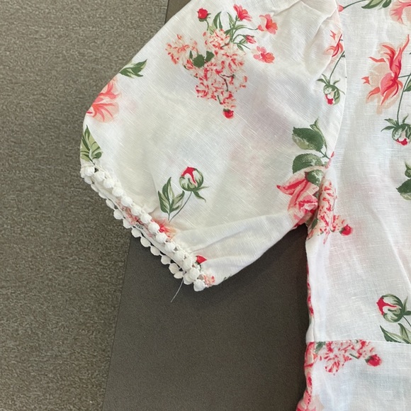 Zara White Linen Blend Puff Sleeve Button Front Mini Dress - Picture 5 of 11